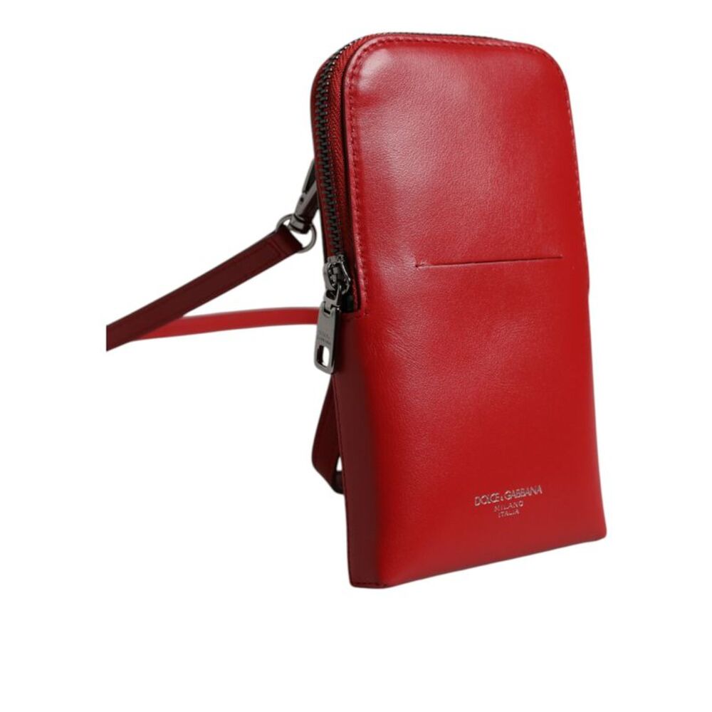 Dolce & Gabbana Red Leather Purse Phone Sling Crossbody Neck Strap Men's Bag - Picture 2 of 5